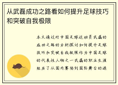 从武磊成功之路看如何提升足球技巧和突破自我极限