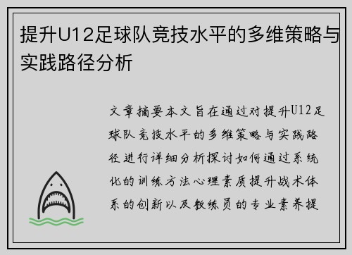提升U12足球队竞技水平的多维策略与实践路径分析